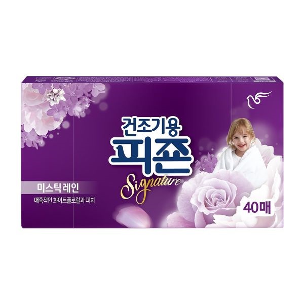 [PIGEON КОРЕЯ] Салфетки-кондиционер для сушки Pigeon Signature Mystic Rain с ароматом персика и белых цветов 40 шт