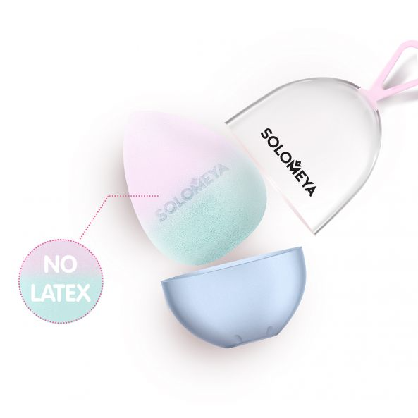 [SOLOMEYA] Косметический спонж для макияжа, МЕНЯЮЩИЙ ЦВЕТ “Blue-pink” Solomeya Color Changing blending sponge Blue-pink, 1 шт