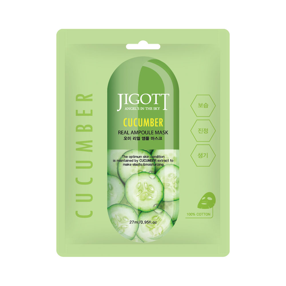 [JIGOTT] НАБОР Тканевая маска для лица ОГУРЕЦ CUCUMBER Real Ampoule Mask, 10 шт*27 мл