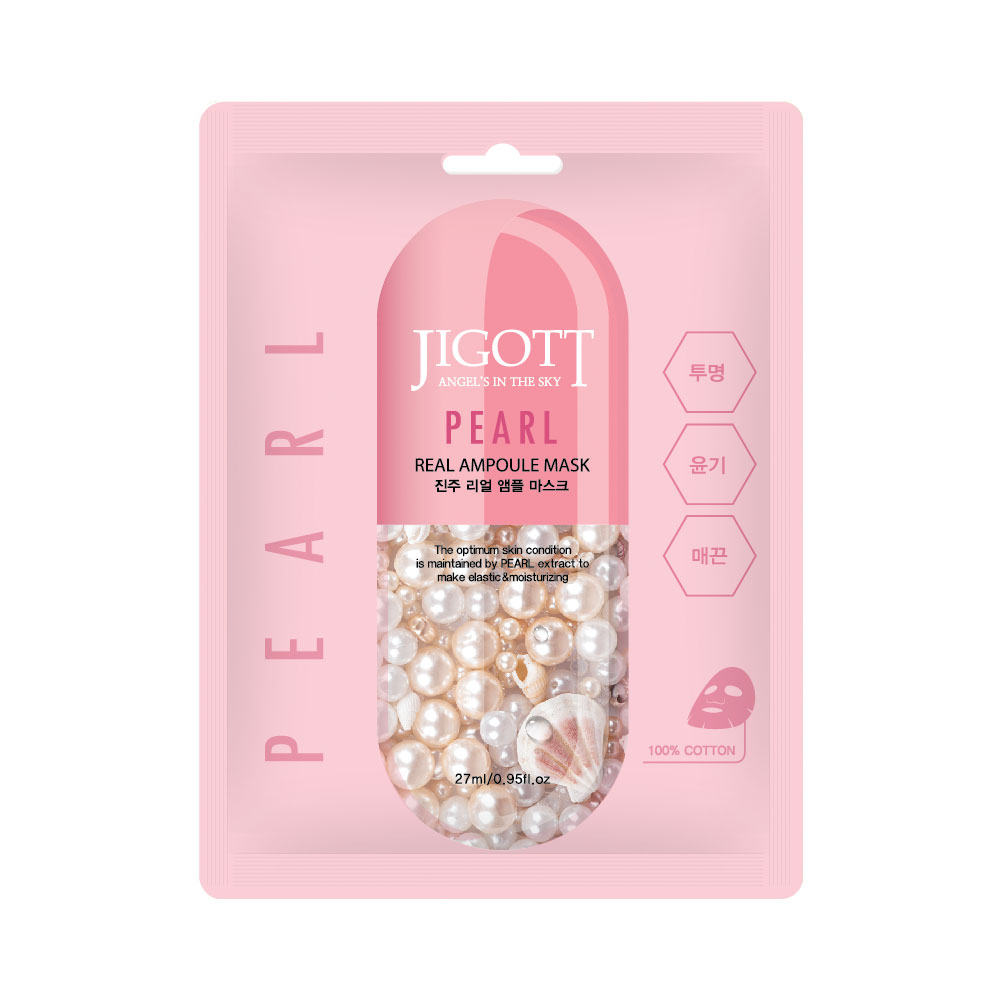 [JIGOTT] НАБОР Тканевая маска для лица ЖЕМЧУГ PEARL Real Ampoule Mask, 10 шт*27 мл