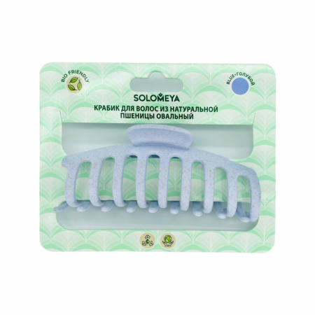 [SOLOMEYA] Крабик для волос из натуральной пшеницы ГОЛУБОЙ овальный Solomeya Straw Claw Hair Clip Round Blue, 1 шт