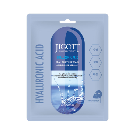[JIGOTT] НАБОР Тканевая маска для лица ГИАЛУРОН HYALURONIC ACID Real Ampoule Mask, 10 шт*27 мл