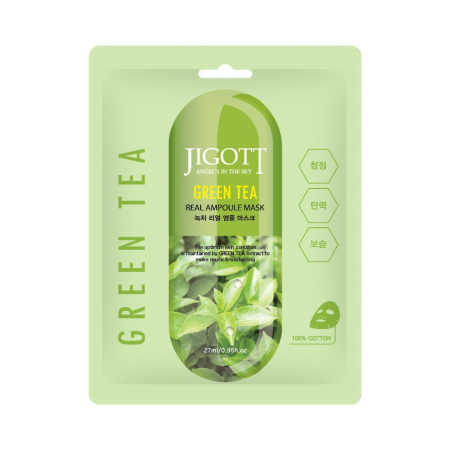 [JIGOTT] НАБОР Тканевая маска для лица ЗЕЛЕНЫЙ ЧАЙ GREEN TEA Real Ampoule Mask, 10 шт*27 мл