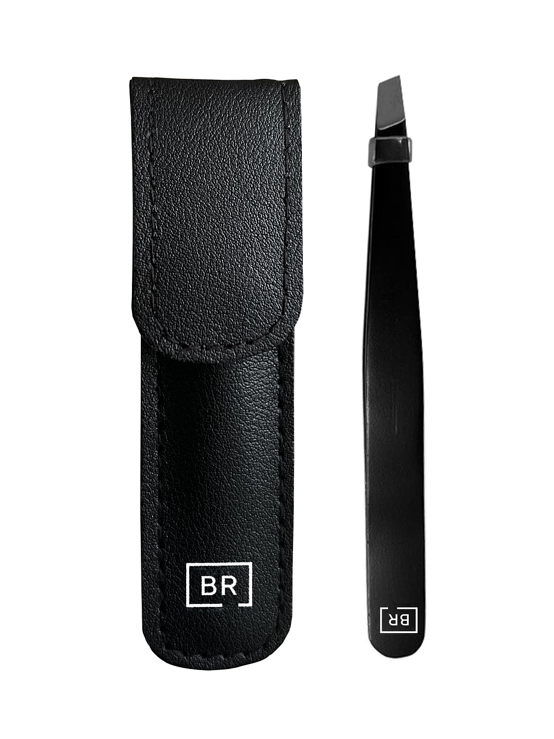 [BEAUTY RELIGION] Пинцет скошенный в чехле-брелоке ЧЁРНЫЙ Bevel-edged tweezers in carrying case black, 1 шт*уп