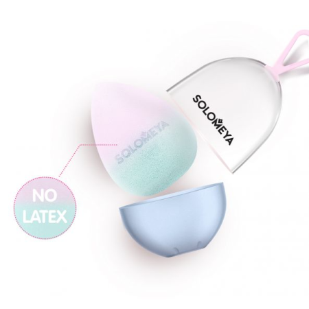 [SOLOMEYA] Косметический спонж для макияжа, МЕНЯЮЩИЙ ЦВЕТ “Blue-pink” Solomeya Color Changing blending sponge Blue-pink, 1 шт