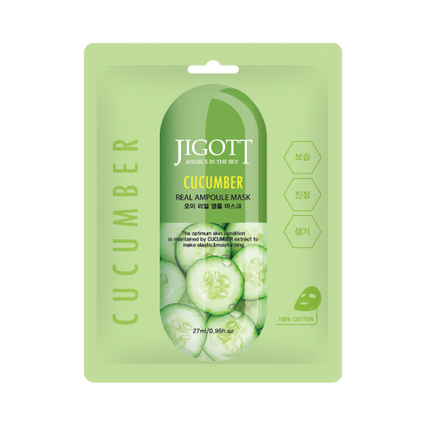 [JIGOTT] НАБОР Тканевая маска для лица ОГУРЕЦ CUCUMBER Real Ampoule Mask, 10 шт*27 мл