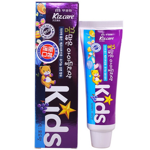[MUKUNGHWA КОРЕЯ] Зубная паста для ДЕТЕЙ с 2 лет ВИНОГРАДНЫЙ ВКУС Kizcare Kids, 75гр